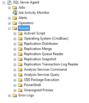 Expand SQL Server Agent and Proxies